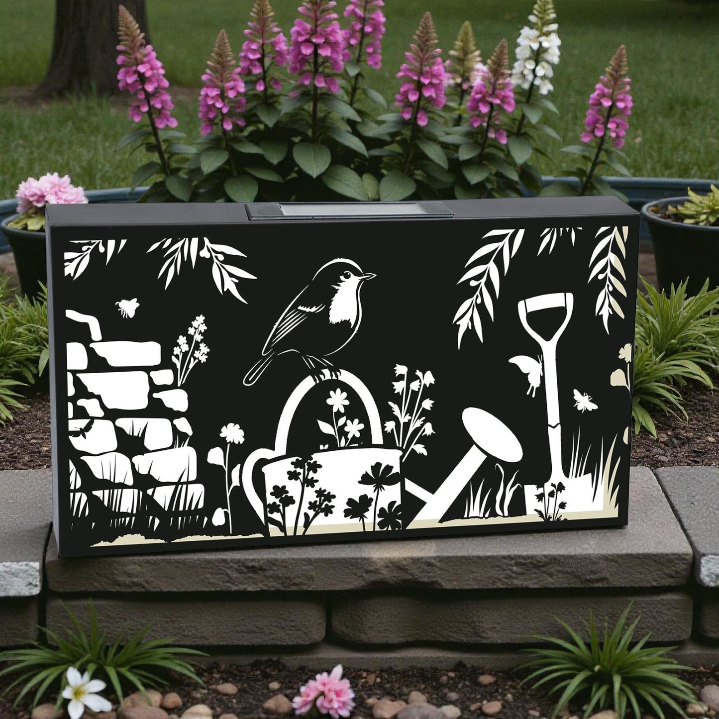 Landscape Solar Wall Panel with Robin – Outdoor Metal Wall Art with Warm LED Light | Weatherproof Garden & Patio Décor | Robin Panel (48cm