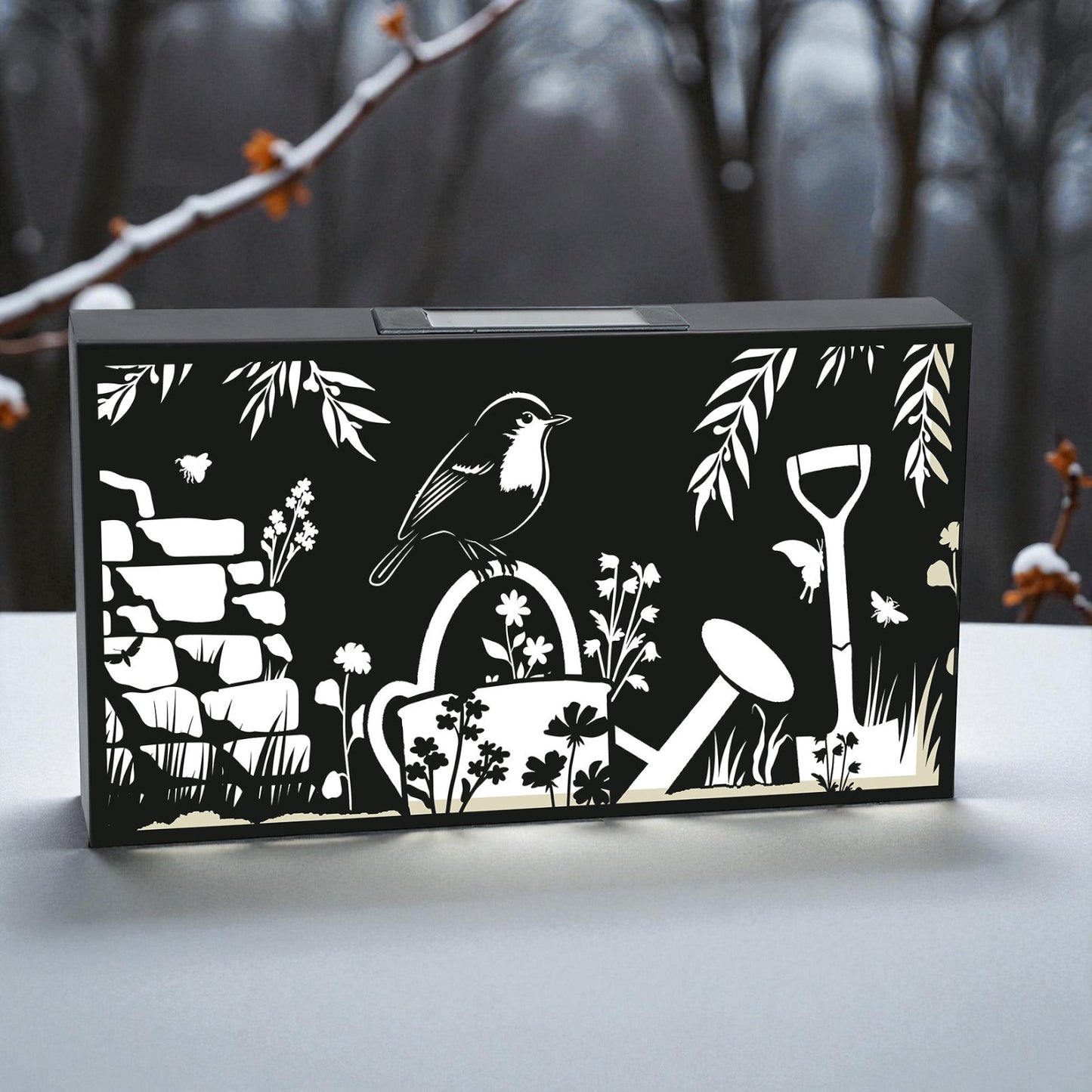 Landscape Solar Wall Panel with Robin – Outdoor Metal Wall Art with Warm LED Light | Weatherproof Garden & Patio Décor | Robin Panel (48cm