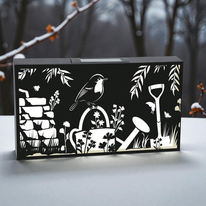 Landscape Solar Wall Panel with Robin – Outdoor Metal Wall Art with Warm LED Light | Weatherproof Garden & Patio Décor | Robin Panel (48cm