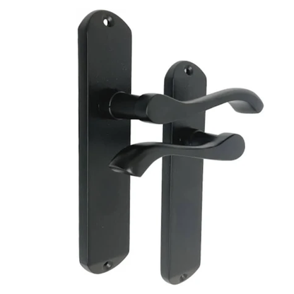 Matt Black Cadenza Victorian Scroll Door Handles Lever Latch 178x38mm - 35mm x 16mm