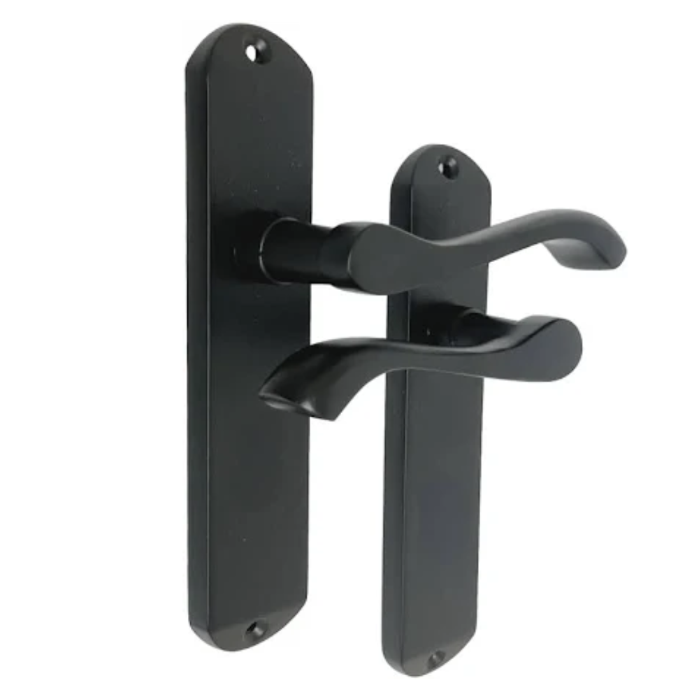 Matt Black Cadenza Victorian Scroll Lever Latch Set - 178mm x 38mm