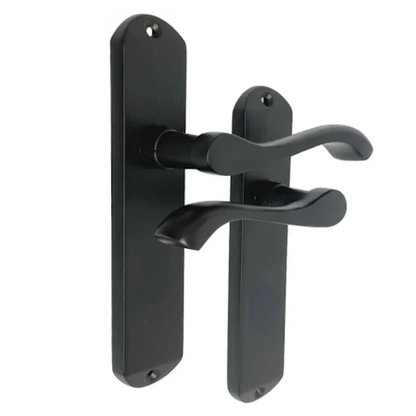 Matt Black Cadenza Victorian Scroll Door Handles Lever Latch 178x38mm - 35mm x 16mm