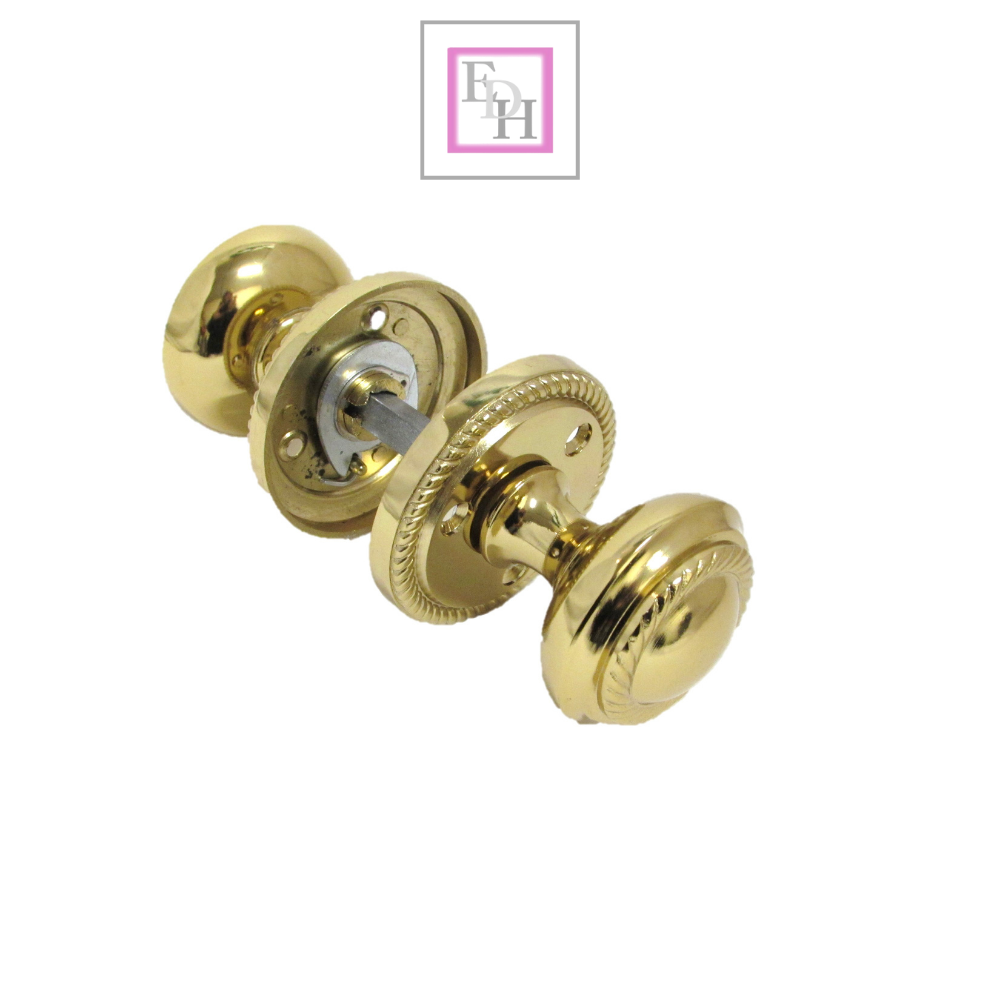 Brass Plated Round Georgian Style Sprung Internal & External Door Knobs for Mortice Locks & Tubular latches (1 Pair)