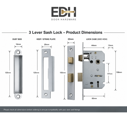 3 Lever Sash Lock – Mortice Door Lock - Multiple Finishes