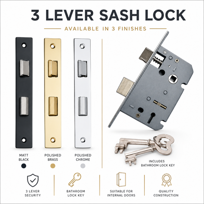 3 Lever Sash Lock – Mortice Door Lock - Multiple Finishes