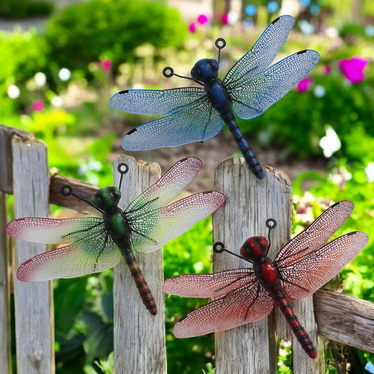 Small Metal Dragonfly Wall Art - Green, Blue & Red