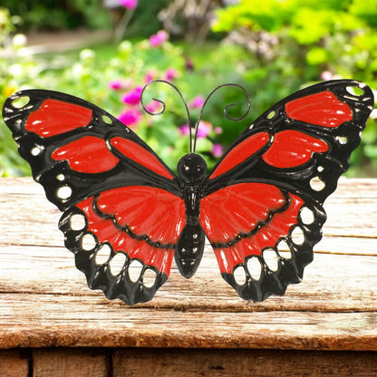 Large Metal Butterfly with Flapping Wings - Red
