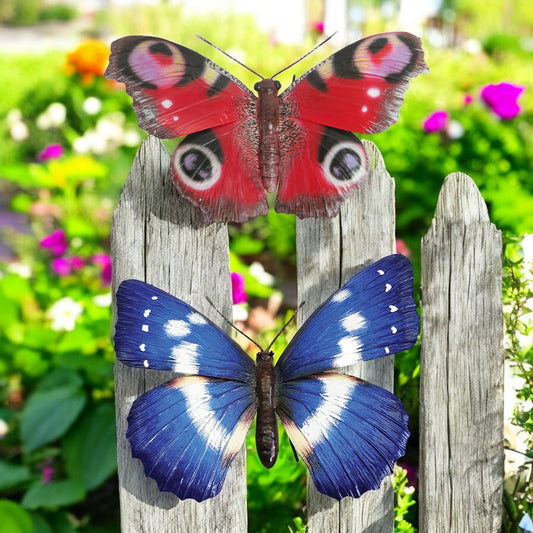 Small Metal 3D Butterfly Wall Art - Blue & Red (Mixed pack of 6)