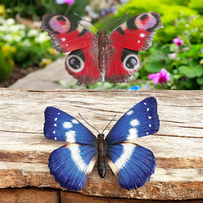 Small Metal 3D Butterfly Wall Art - Blue & Red (Mixed pack of 6)