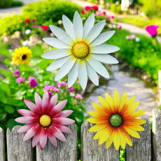 Set of 3 Metal Wall Mounted Daisies