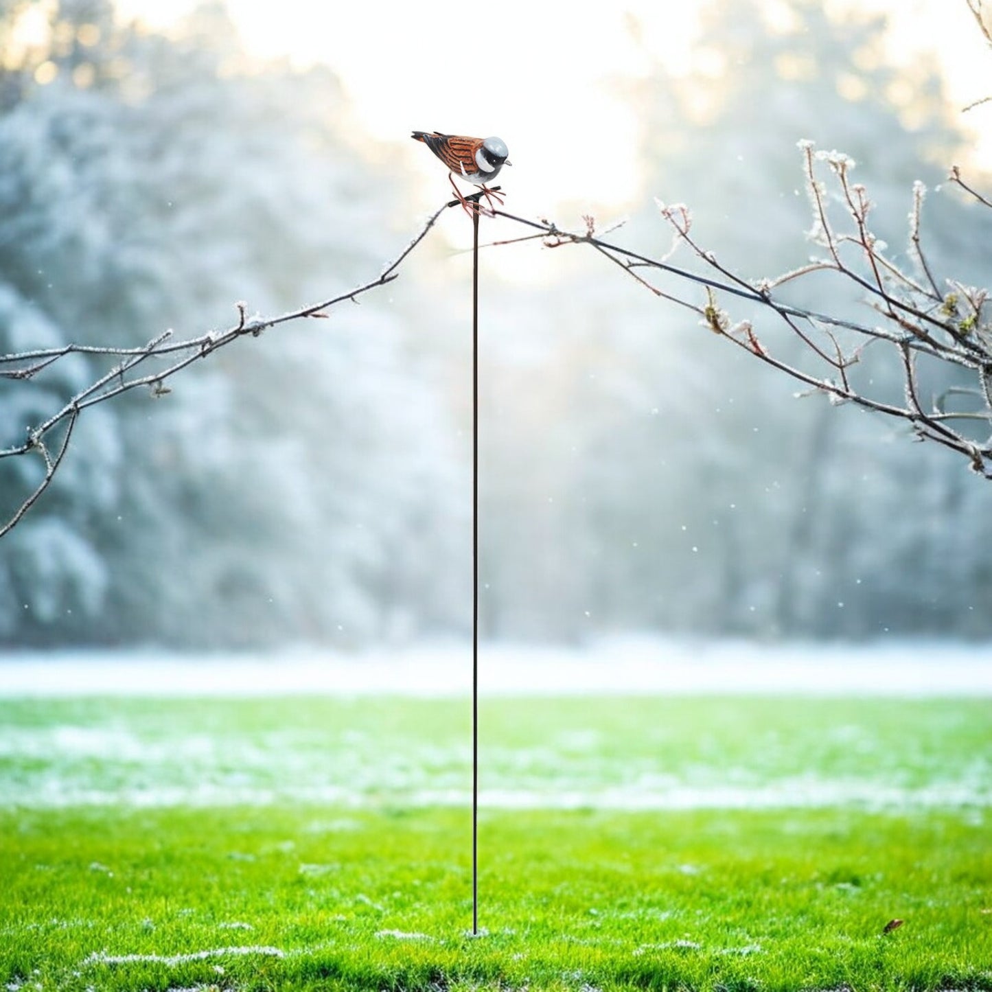 Large Metal House Sparrow on Stake