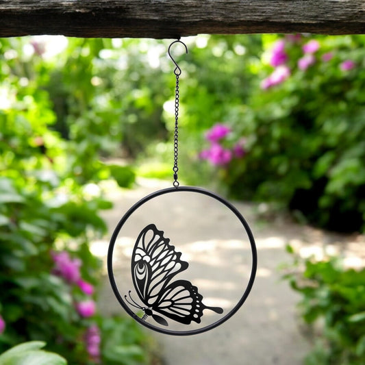 3D Metal Butterfly Hanging Silhouette Spinner - Black