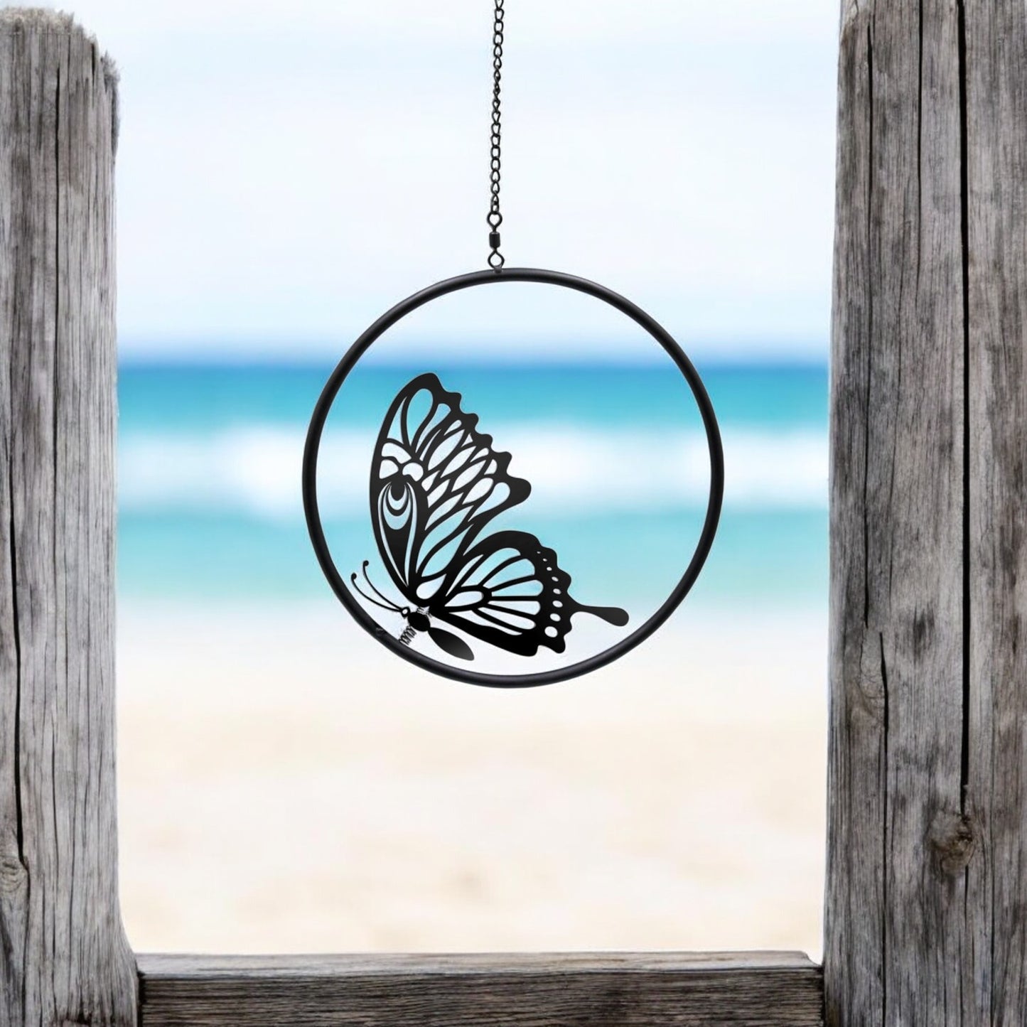 3D Metal Butterfly Hanging Silhouette Spinner - Black