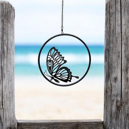 3D Metal Butterfly Hanging Silhouette Spinner - Black