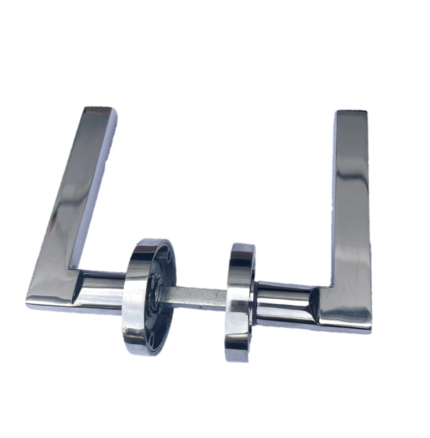 Polished Chrome Modern Lever on Round Rose Door Handles - 115mm handle with 52mm rose