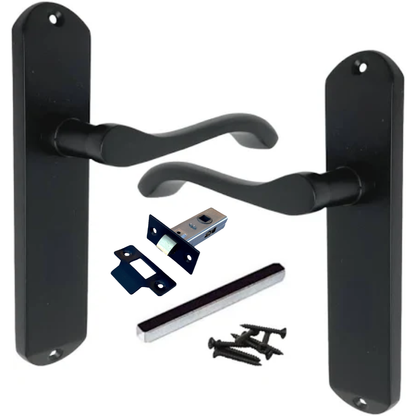 Matt Black Cadenza Victorian Scroll Lever Latch Set with Tubular Latch - 178mm x 38mm
