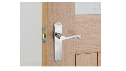 Cadenza Door Handles on Backplate Chrome Scroll Latch Handle